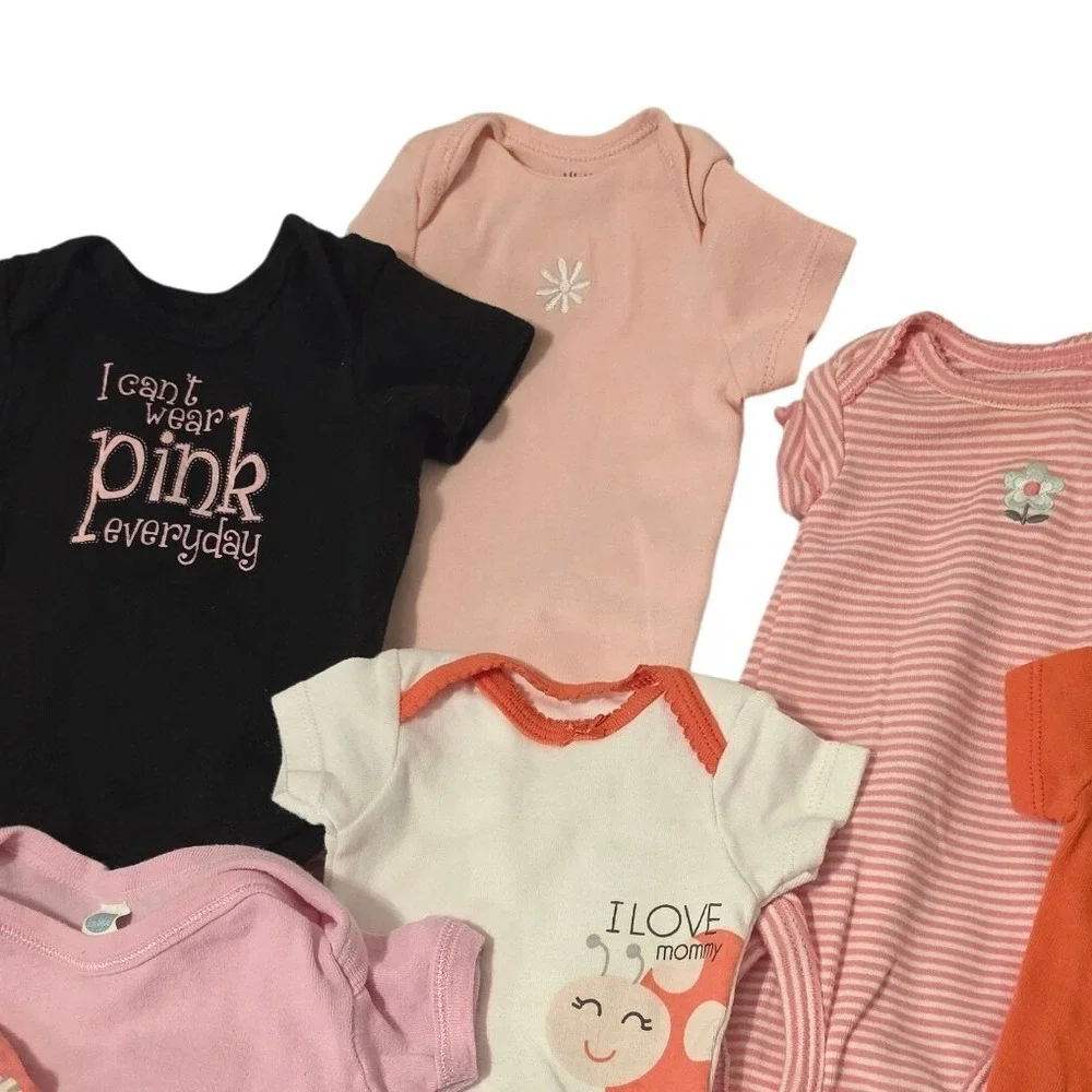 Mixed Lot of 9 Onesies and Bodysuits  Pink Orange Black NB-3Ms‎